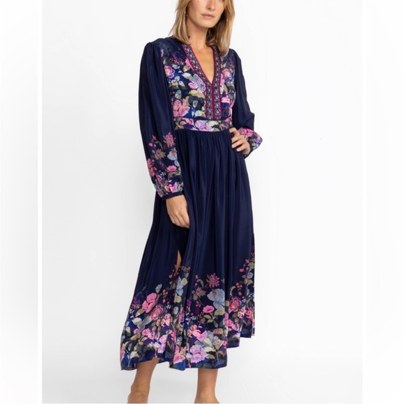NWT Johnny Was Navy Floral Valeria Silk Maxi Dress Size Small - Picture 14 of 14